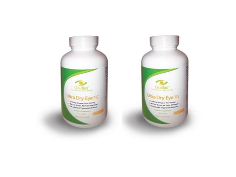 Treat Dry Eye in 30 Days! 4 month auto-ship supply: 2 Ultra Dry Eye TG Bottles (180 softgels  or 2 month supply per bottle)