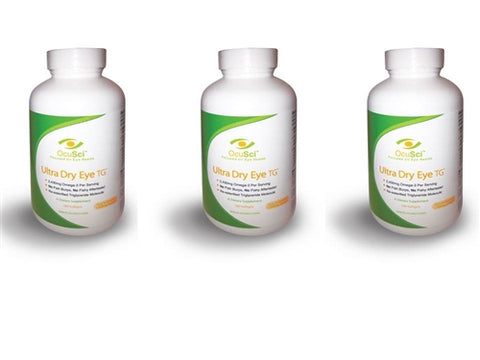 Treat Dry Eye in 30 Days! 6 month auto-ship supply:3 Ultra Dry Eye TG Bottles (180 softgels  or 2 month supply per bottle)