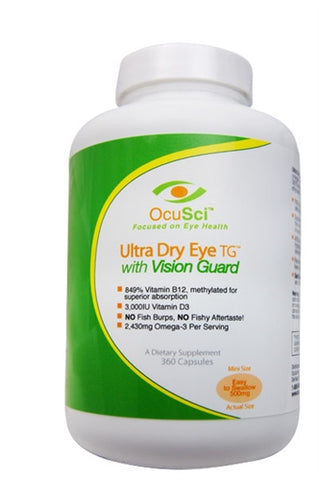 Improve Dry Eye symptoms in 30 days - money back guarantee! Half-size softgels, 50% smaller than standard fish oil softgels. No fish burps or after taste guaranteed! (360 capsules or 2 month supply)